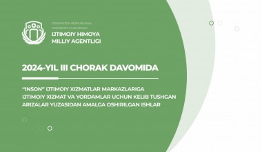 2024-yilning III choragi davomida «Inson» ijtimoiy xizmatlar markazlariga kelib tushgan arizalar va ularning ijrosi bo‘yicha amalga oshirilgan ishlar yuzasidan ma’lumot taqdim etildi